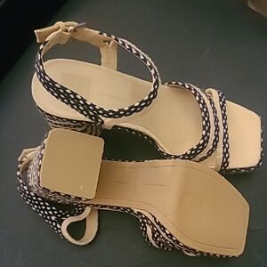 Dolce Vita Navy and Cream Braided Ankle-Strap Sandals